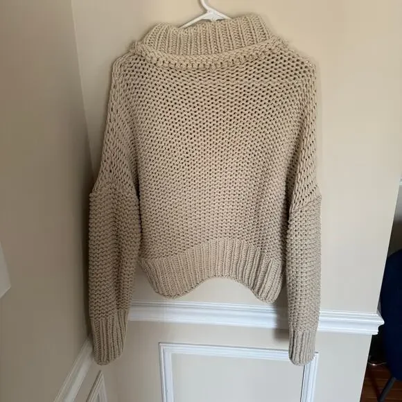 Free People Chunky Knit Cream My Only Sunshine Pullover Mockneck Sweater Preppy - Picture 5 of 16